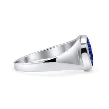 Petite Dainty Fashion Oval Thumb Ring Simulated Blue Sapphire Solid 925 Sterling Silver